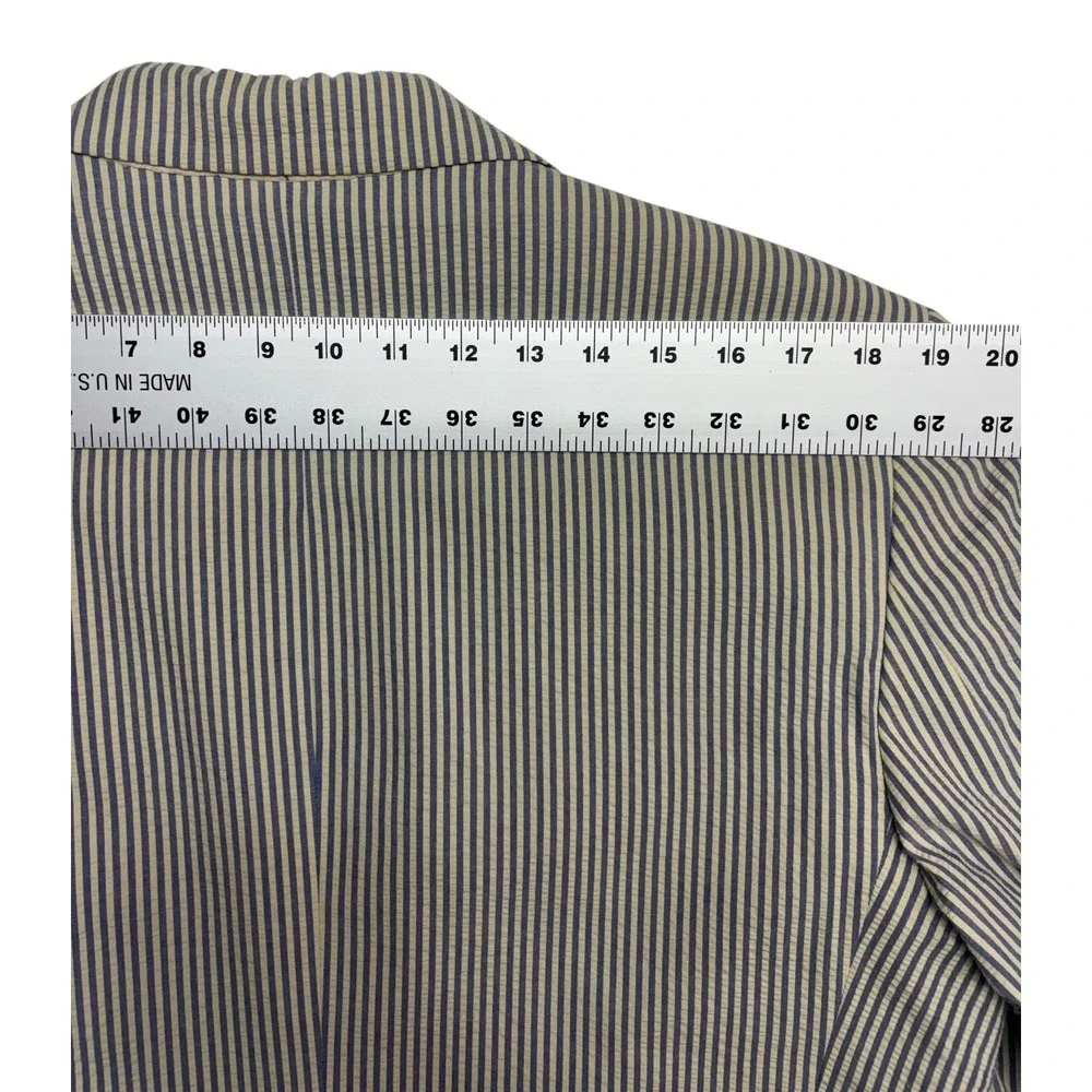 Nautica 40L 34x34 Blue White Stripe Seersucker 2pc Pant Suit Cotton Pleated Cuff